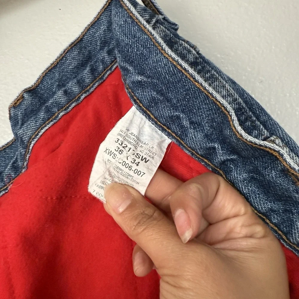 Wrangler Y2K Red Fleece Lined Jeans Mens 36x34 Blue Rugged Wear‎ Relaxed Fit - Picture 4 of 12